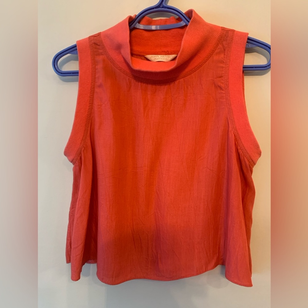 John Henry Orange Sleeveless Blouse with Mandarin Collar